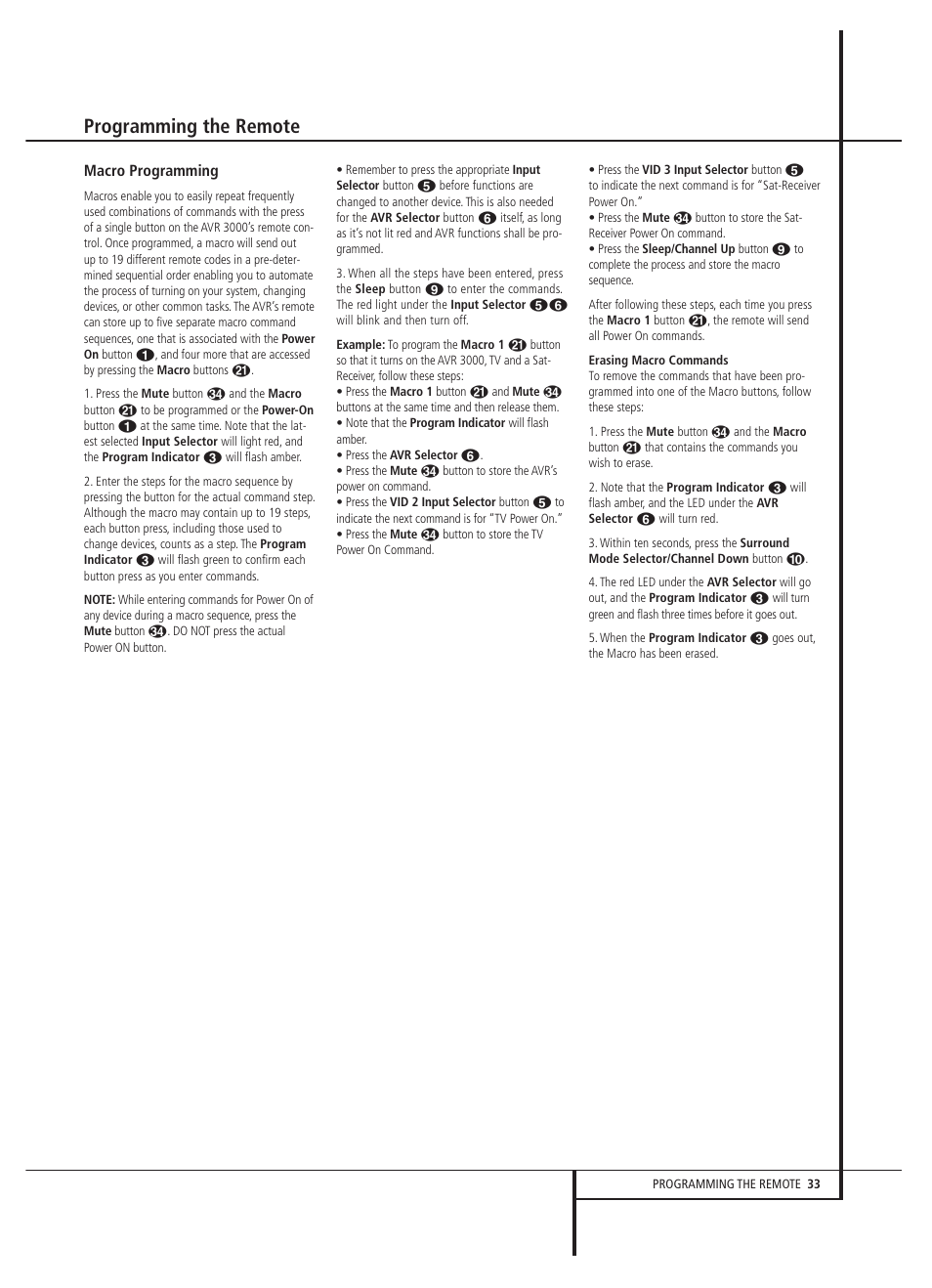 Programming the remote | Harman-Kardon AVR 2000 User Manual | Page 33 / 48