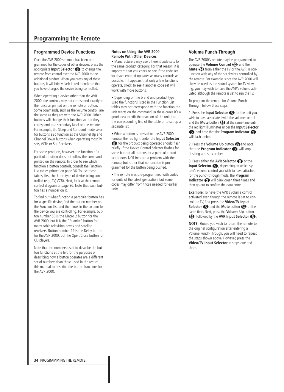 Programming the remote | Harman-Kardon AVR 2000 User Manual | Page 34 / 48