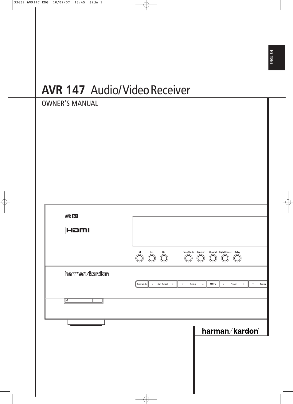 Harman-Kardon AVR 147 User Manual | 52 pages