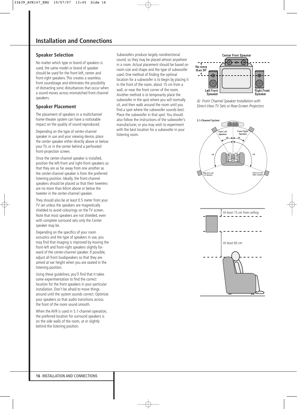 Installation and connections | Harman-Kardon AVR 147 User Manual | Page 16 / 52