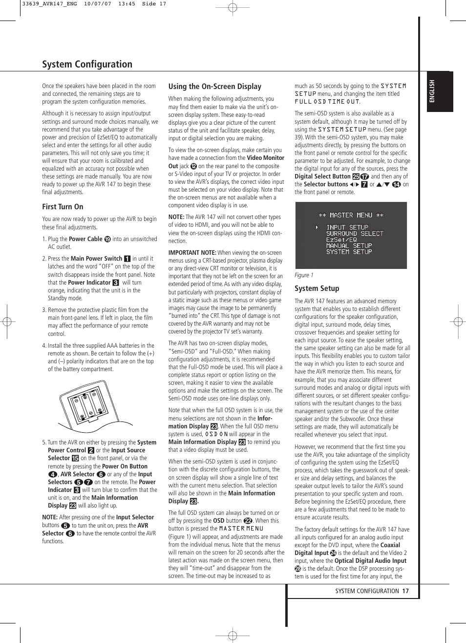 System configuration | Harman-Kardon AVR 147 User Manual | Page 17 / 52