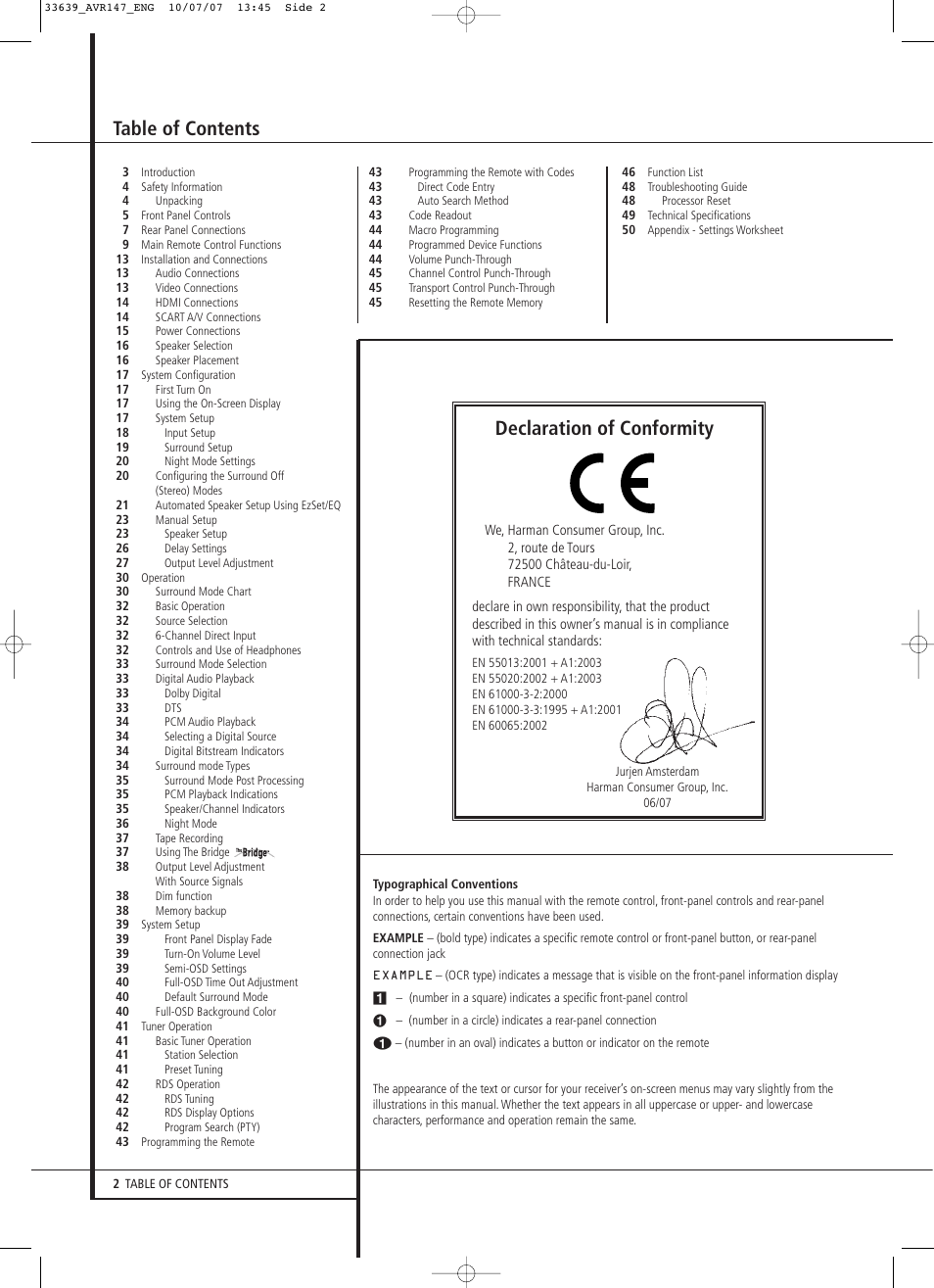 Harman-Kardon AVR 147 User Manual | Page 2 / 52
