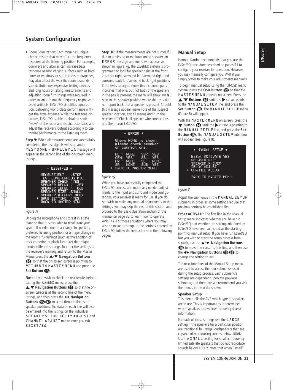 System configuration, Manual setup | Harman-Kardon AVR 147 User Manual | Page 23 / 52