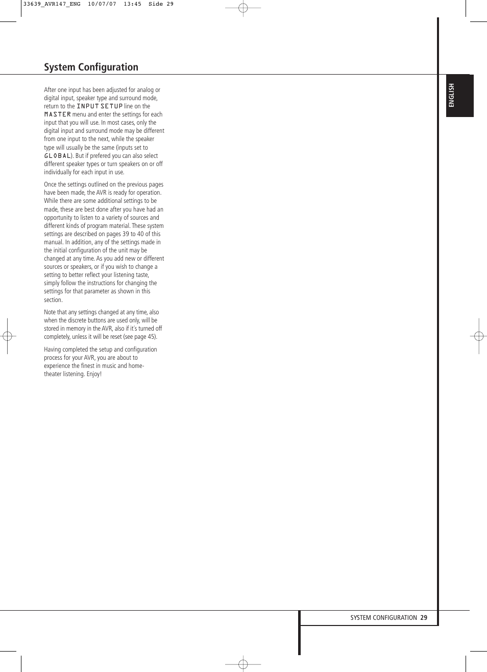 System configuration | Harman-Kardon AVR 147 User Manual | Page 29 / 52