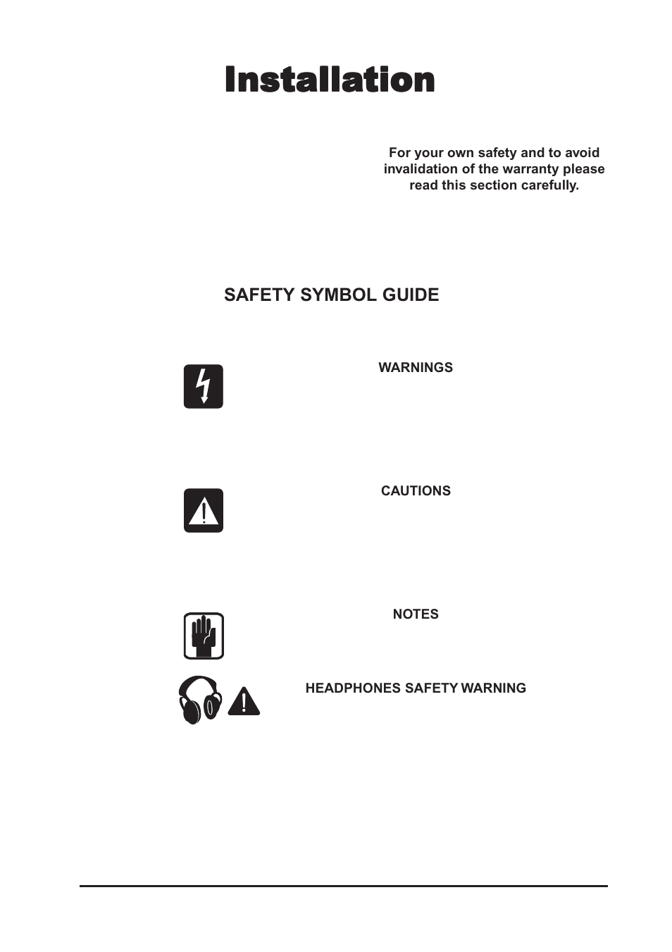 Installa, Installa installation tion tion tion tion, Safety symbol guide | Harman-Kardon GB4 User Manual | Page 9 / 40