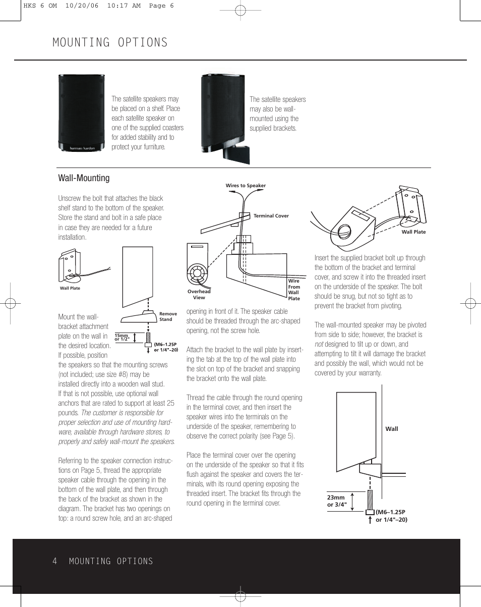 Mounting options, Wall-mounting, 4mounting options | Harman-Kardon HKS 6 User Manual | Page 4 / 8