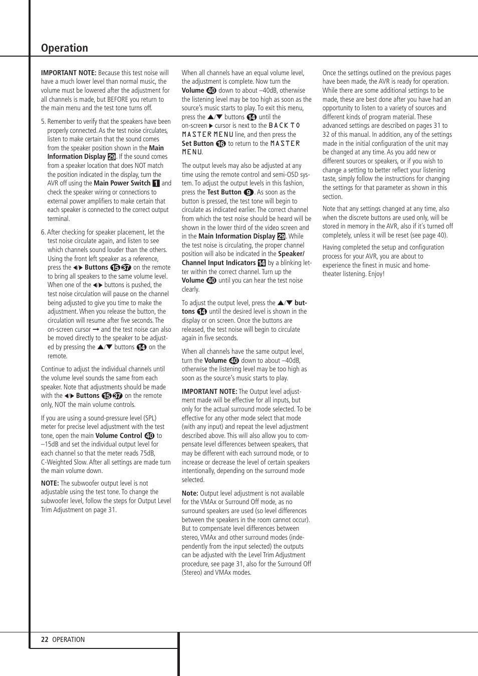 Operation | Harman-Kardon AVR 135 User Manual | Page 22 / 42