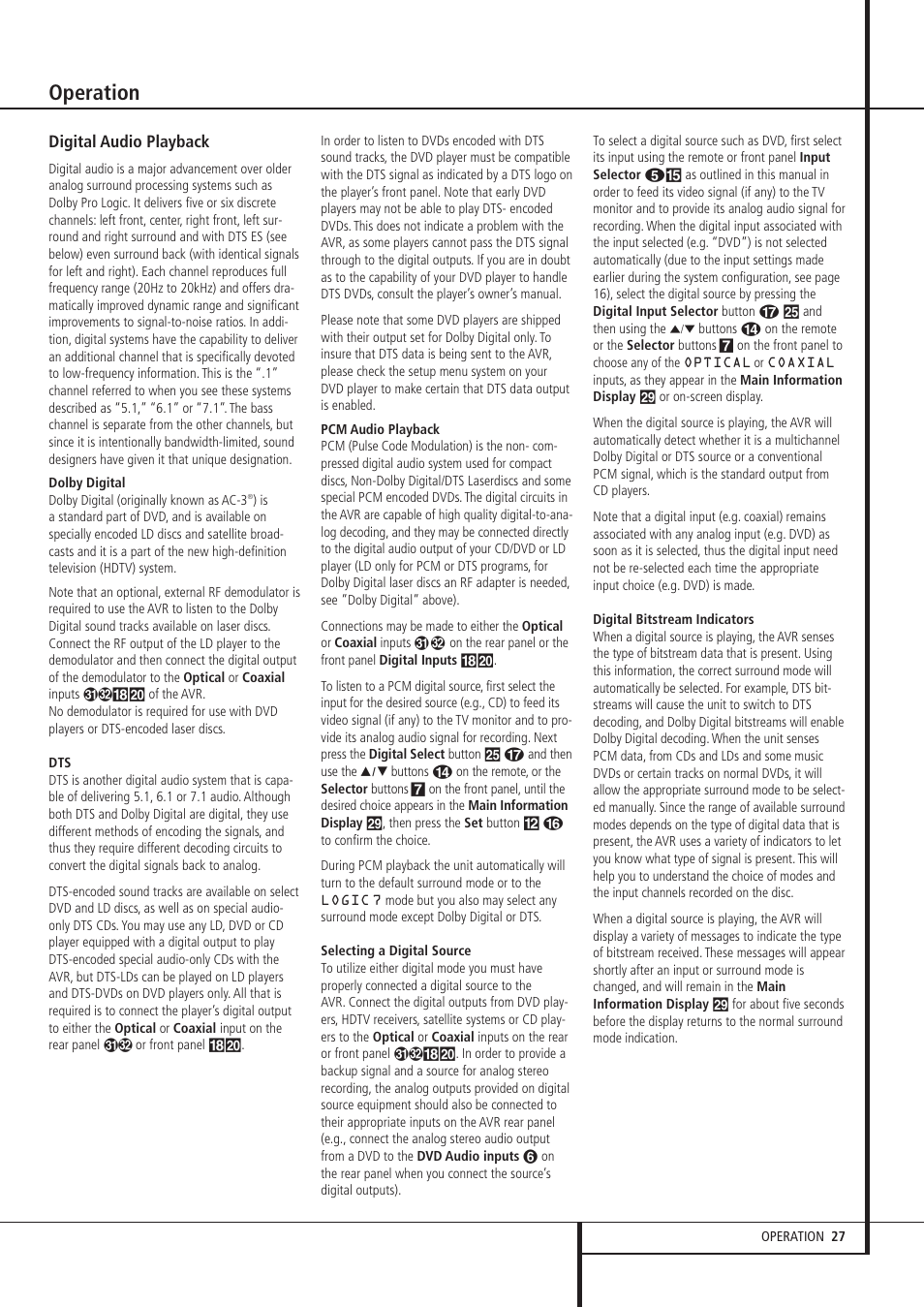 Operation | Harman-Kardon AVR 135 User Manual | Page 27 / 42
