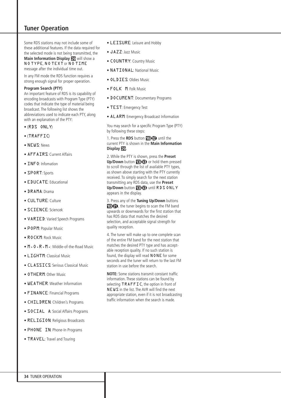 Tuner operation | Harman-Kardon AVR 135 User Manual | Page 34 / 42