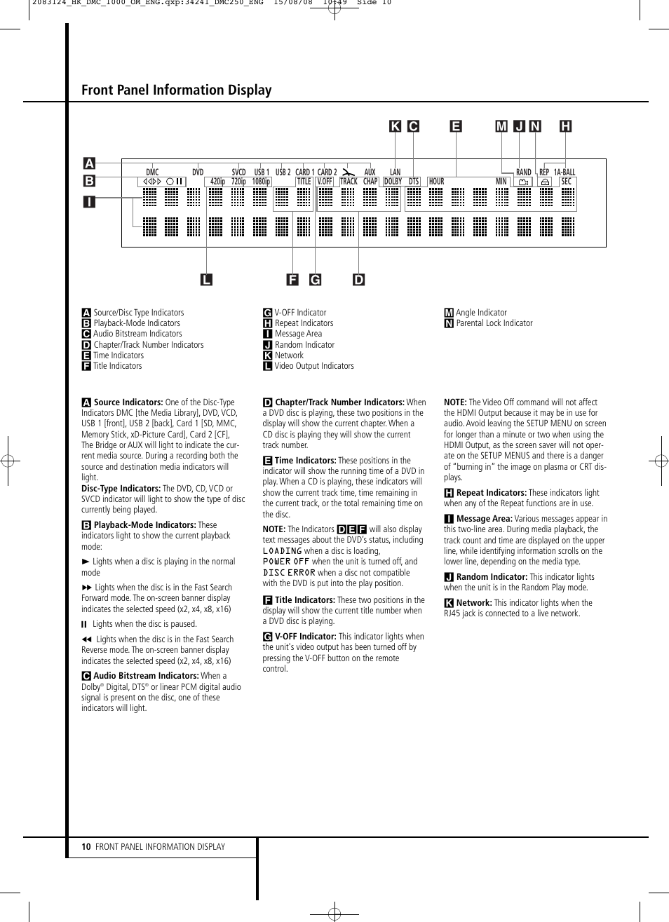 Front panel information display | Harman-Kardon DMC 1000 User Manual | Page 10 / 42