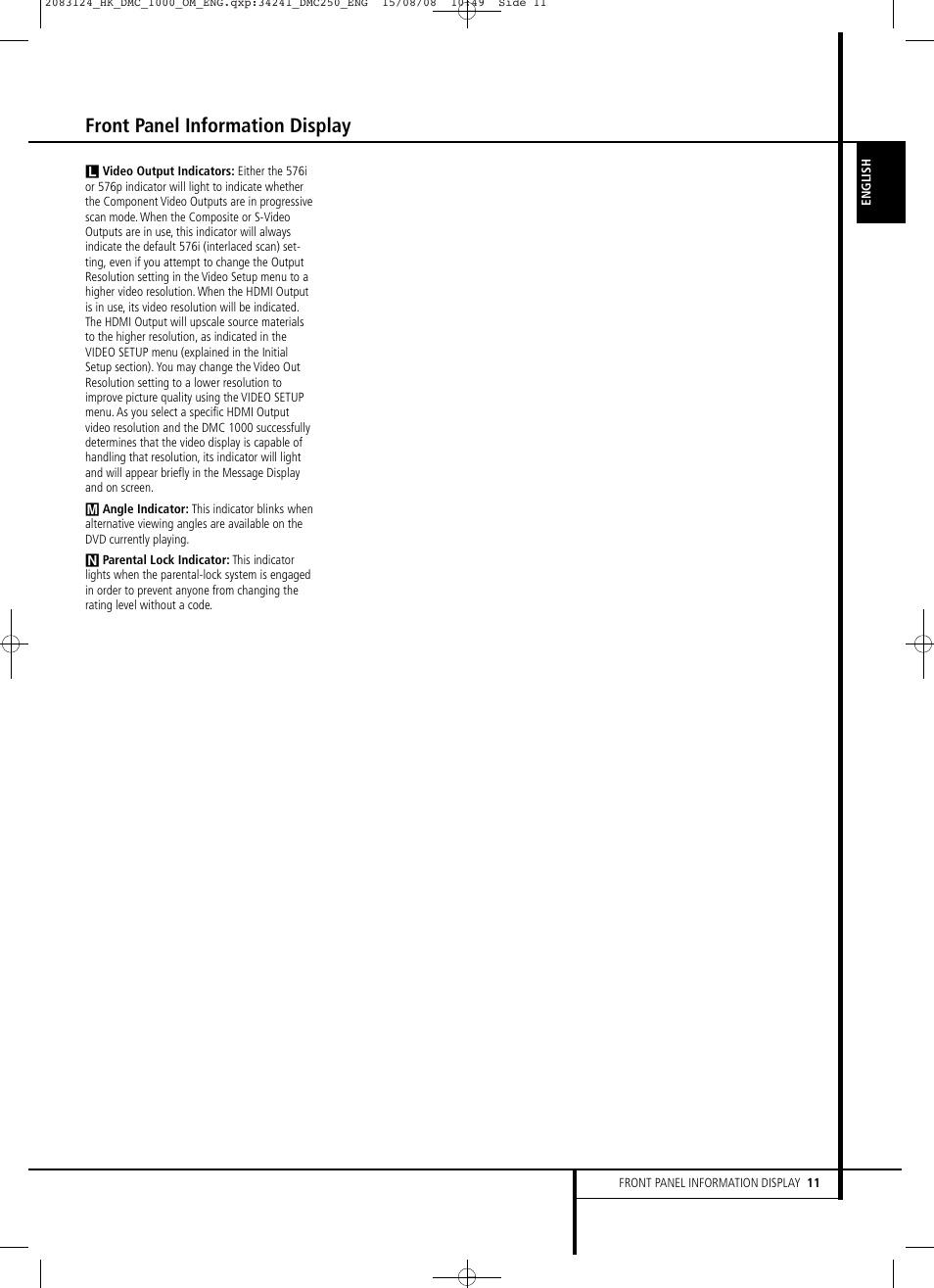 Front panel information display | Harman-Kardon DMC 1000 User Manual | Page 11 / 42