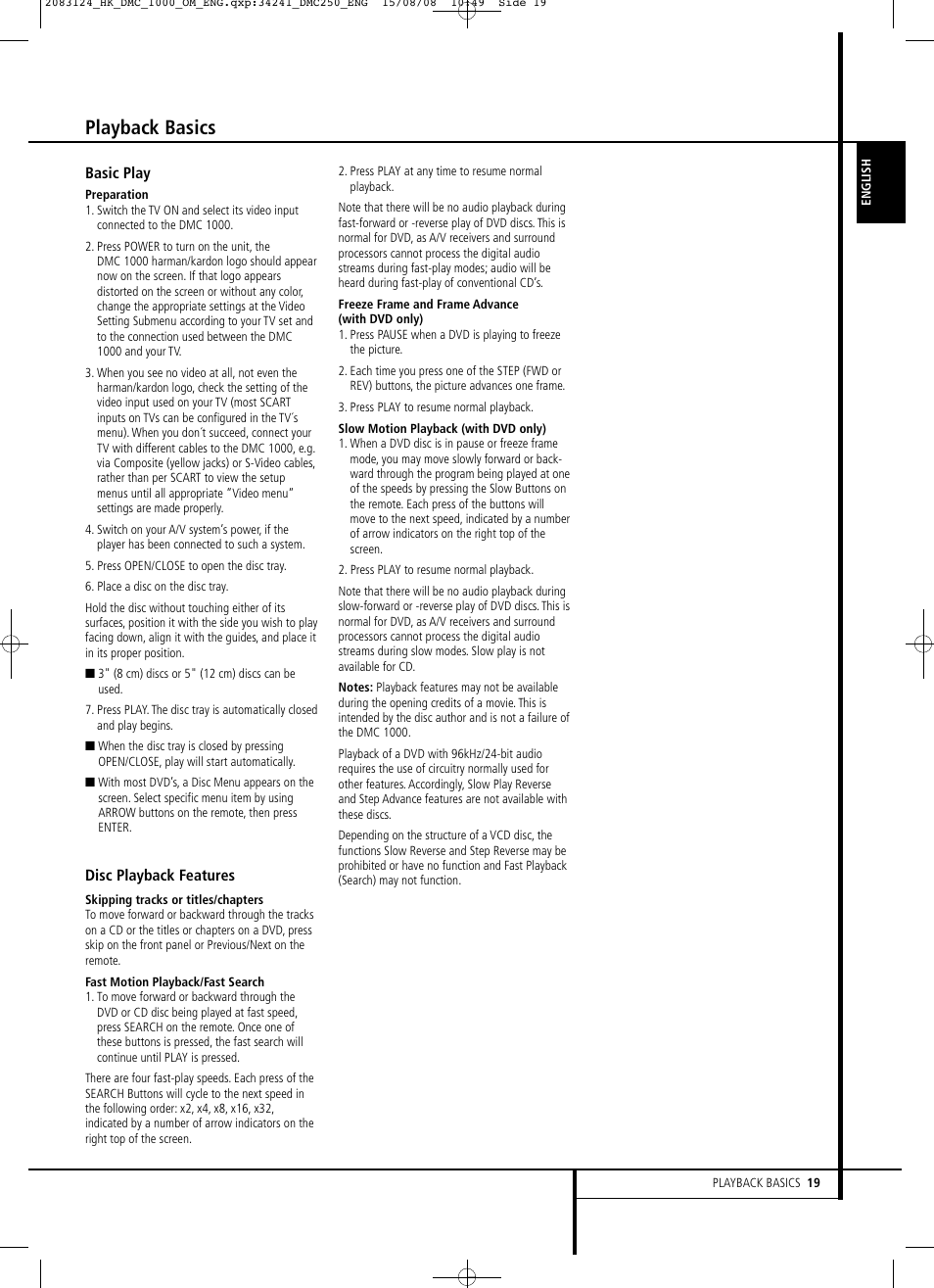 Playback basics | Harman-Kardon DMC 1000 User Manual | Page 19 / 42