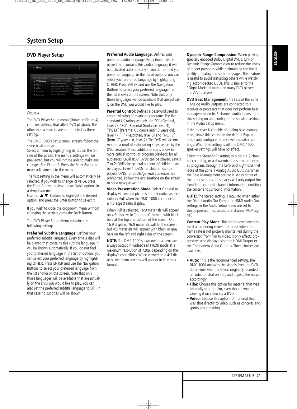 System setup | Harman-Kardon DMC 1000 User Manual | Page 21 / 42