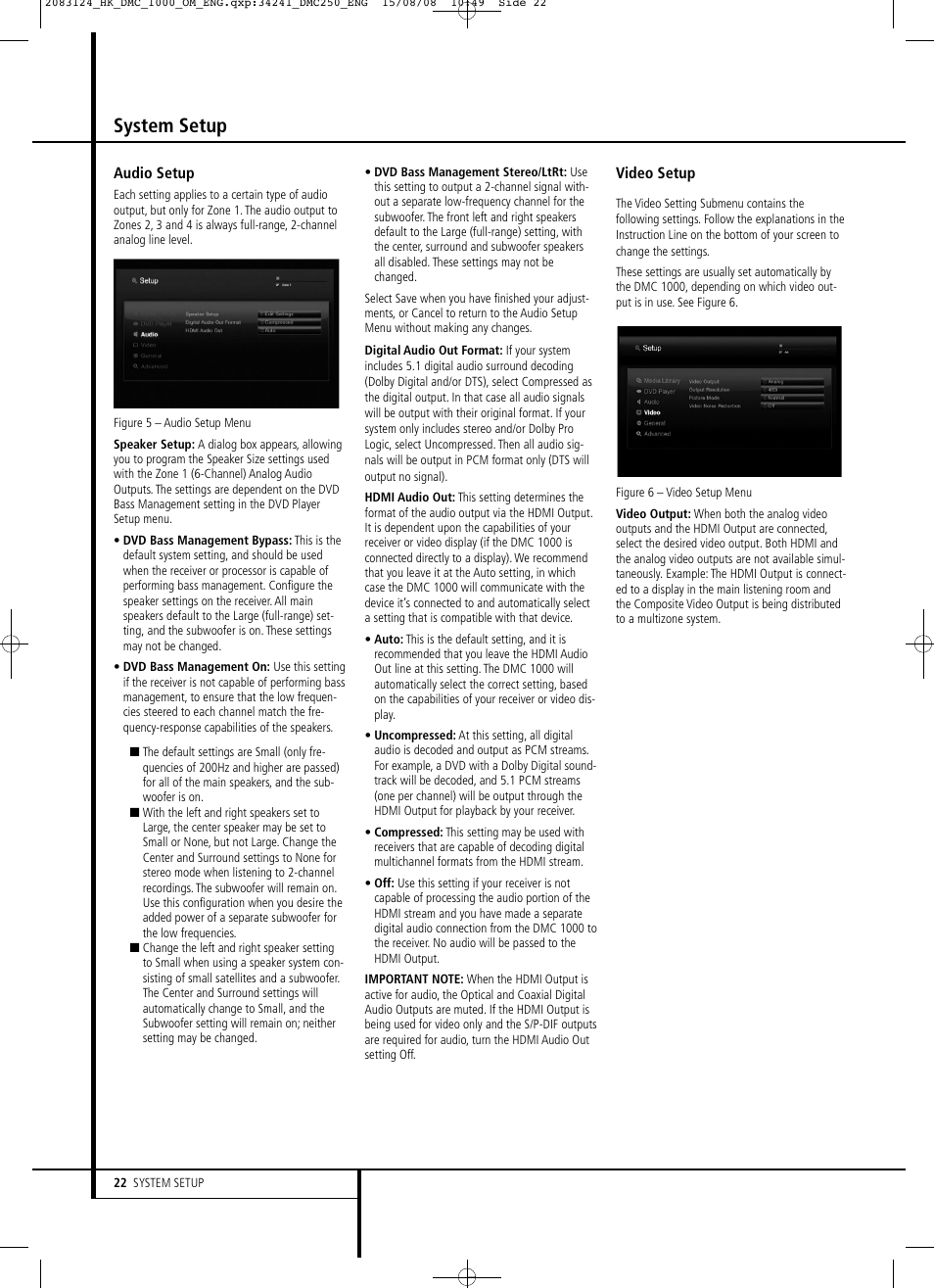 System setup | Harman-Kardon DMC 1000 User Manual | Page 22 / 42