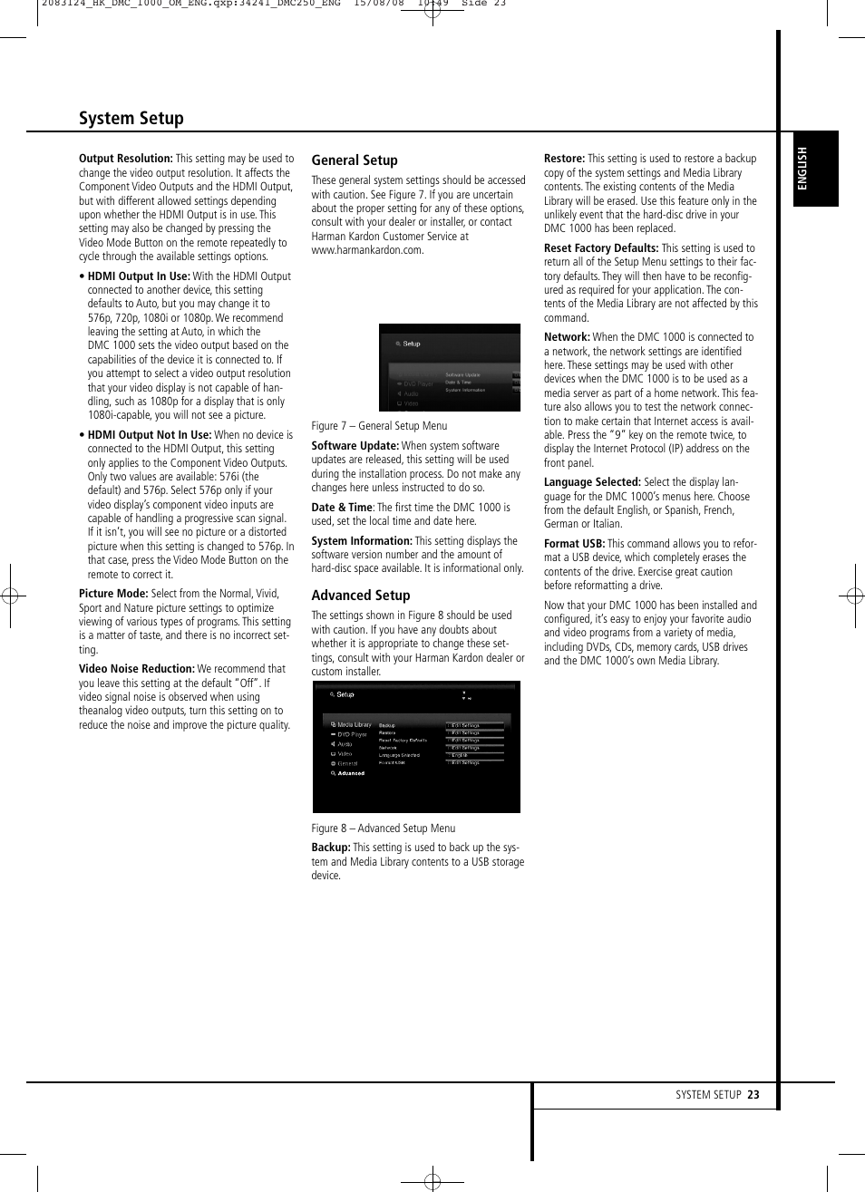 System setup | Harman-Kardon DMC 1000 User Manual | Page 23 / 42