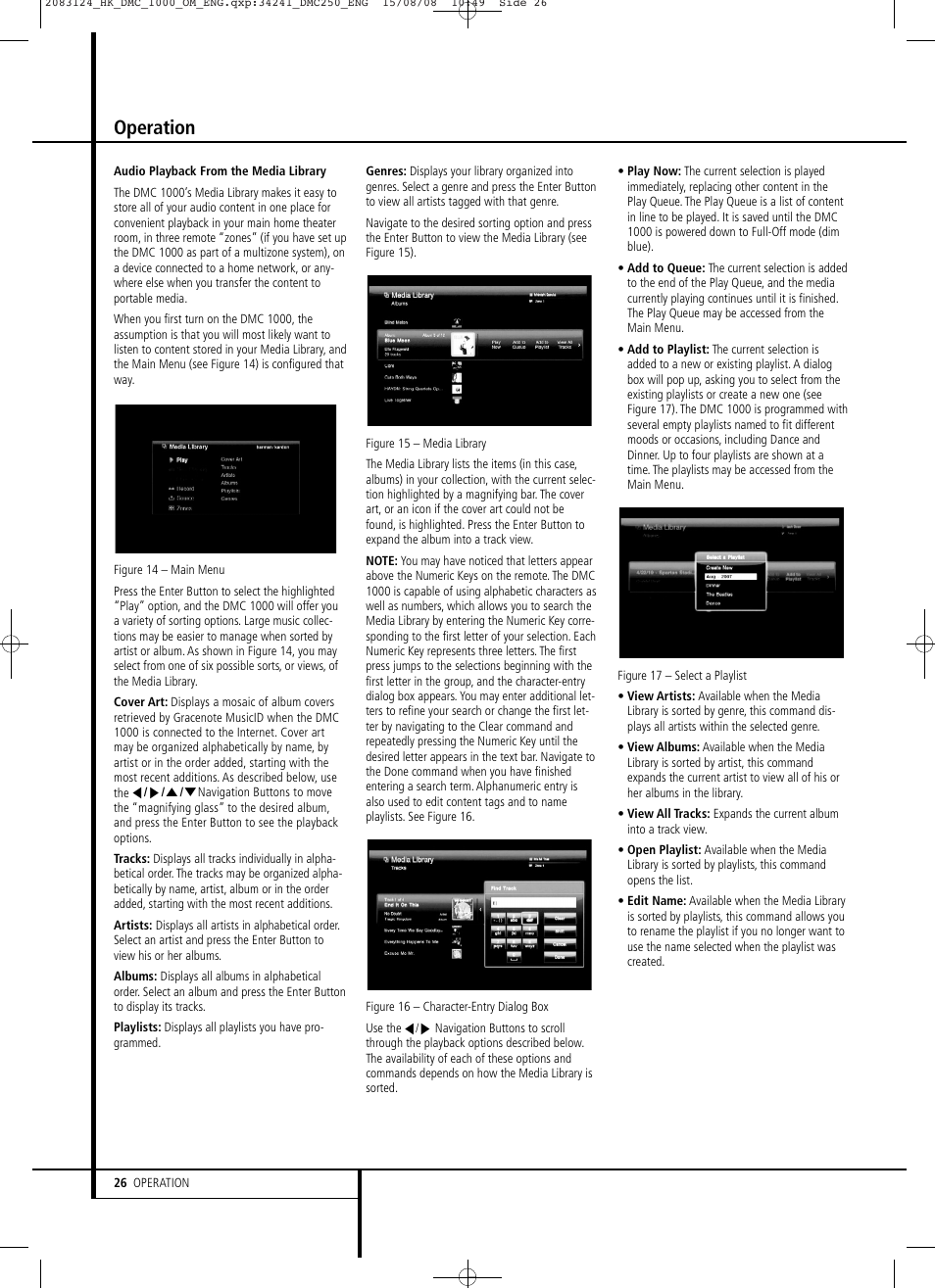Operation | Harman-Kardon DMC 1000 User Manual | Page 26 / 42