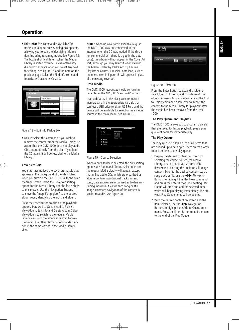 Operation | Harman-Kardon DMC 1000 User Manual | Page 27 / 42