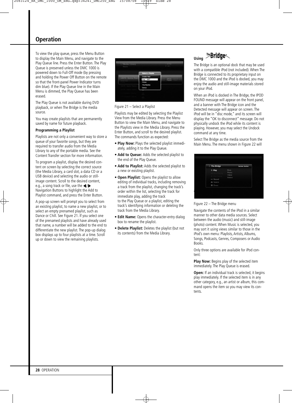 Operation | Harman-Kardon DMC 1000 User Manual | Page 28 / 42