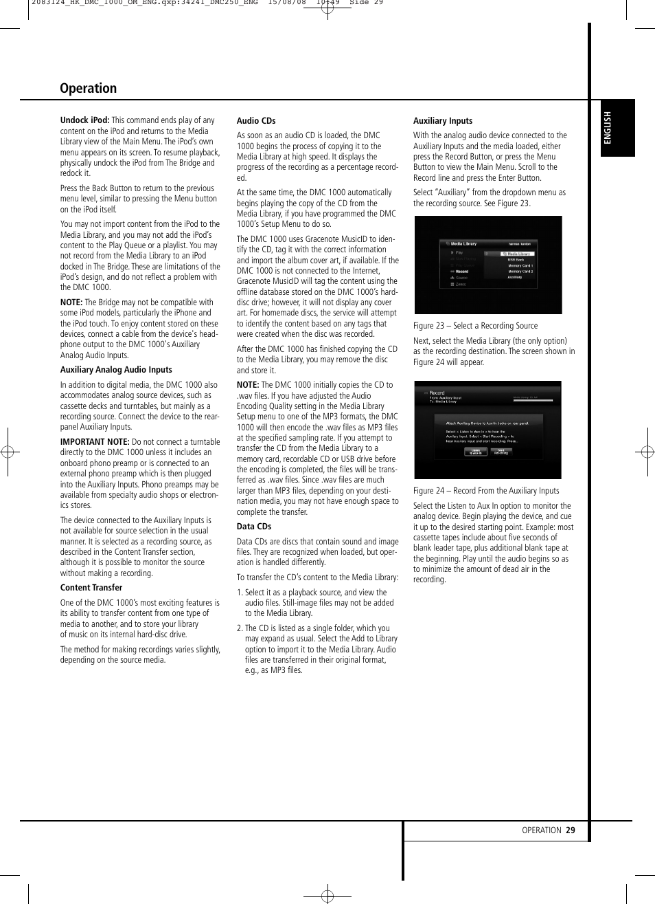 Operation | Harman-Kardon DMC 1000 User Manual | Page 29 / 42