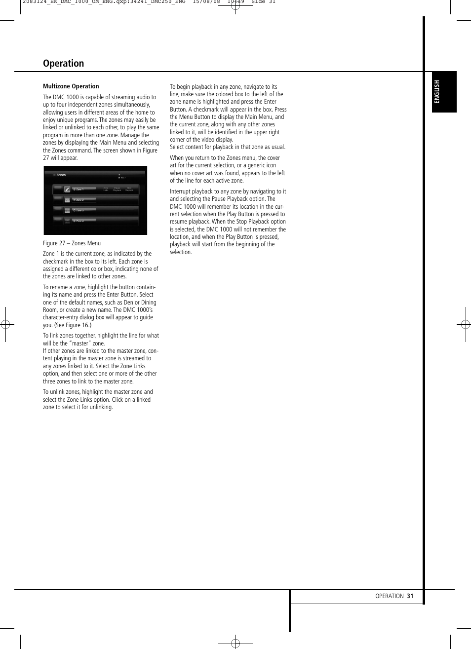 Operation | Harman-Kardon DMC 1000 User Manual | Page 31 / 42