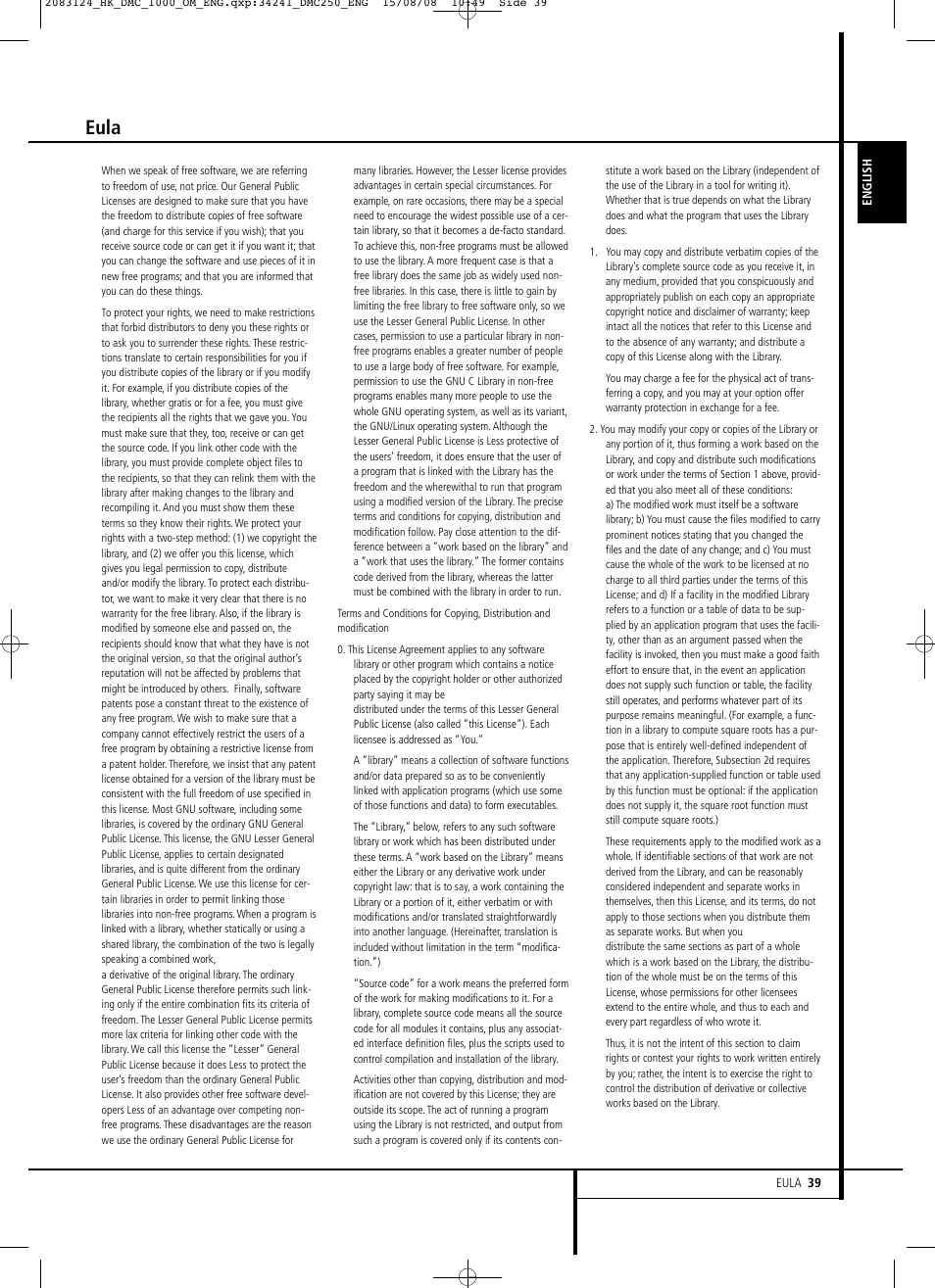 Eula | Harman-Kardon DMC 1000 User Manual | Page 39 / 42