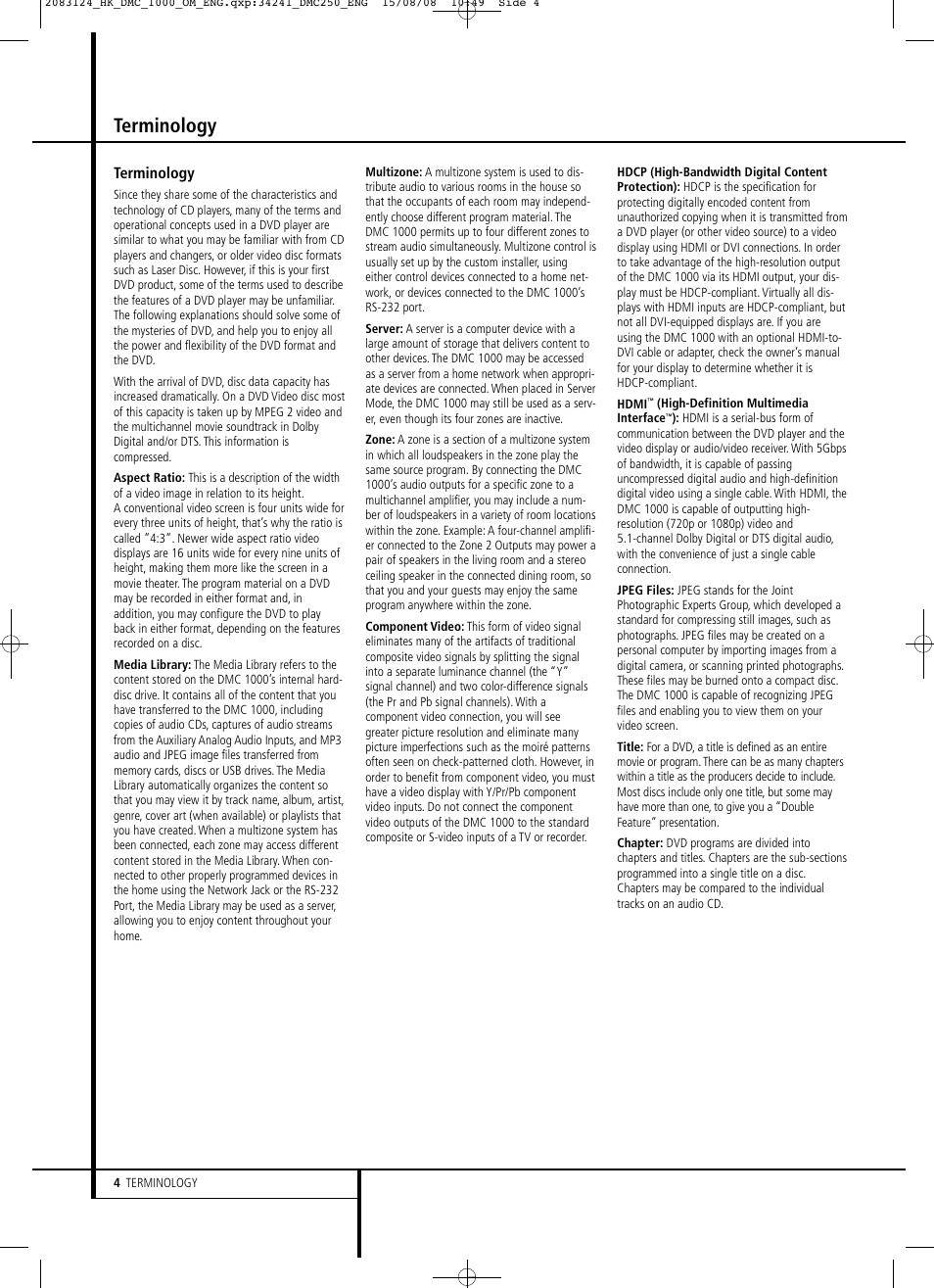 Terminology | Harman-Kardon DMC 1000 User Manual | Page 4 / 42