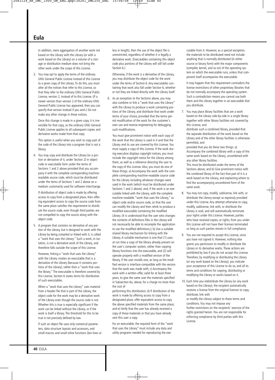 Eula | Harman-Kardon DMC 1000 User Manual | Page 40 / 42