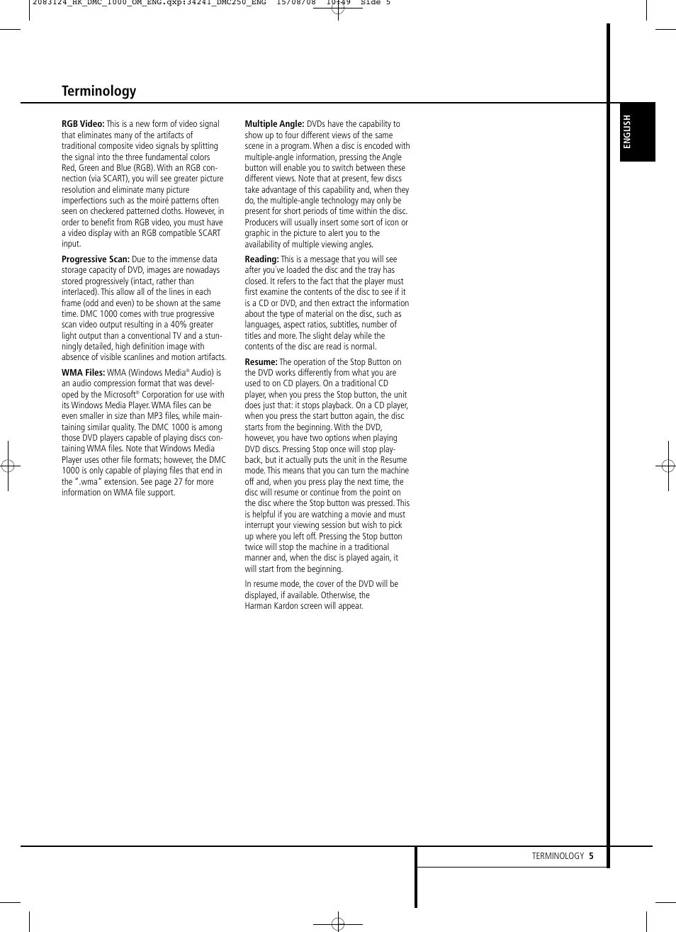 Terminology | Harman-Kardon DMC 1000 User Manual | Page 5 / 42