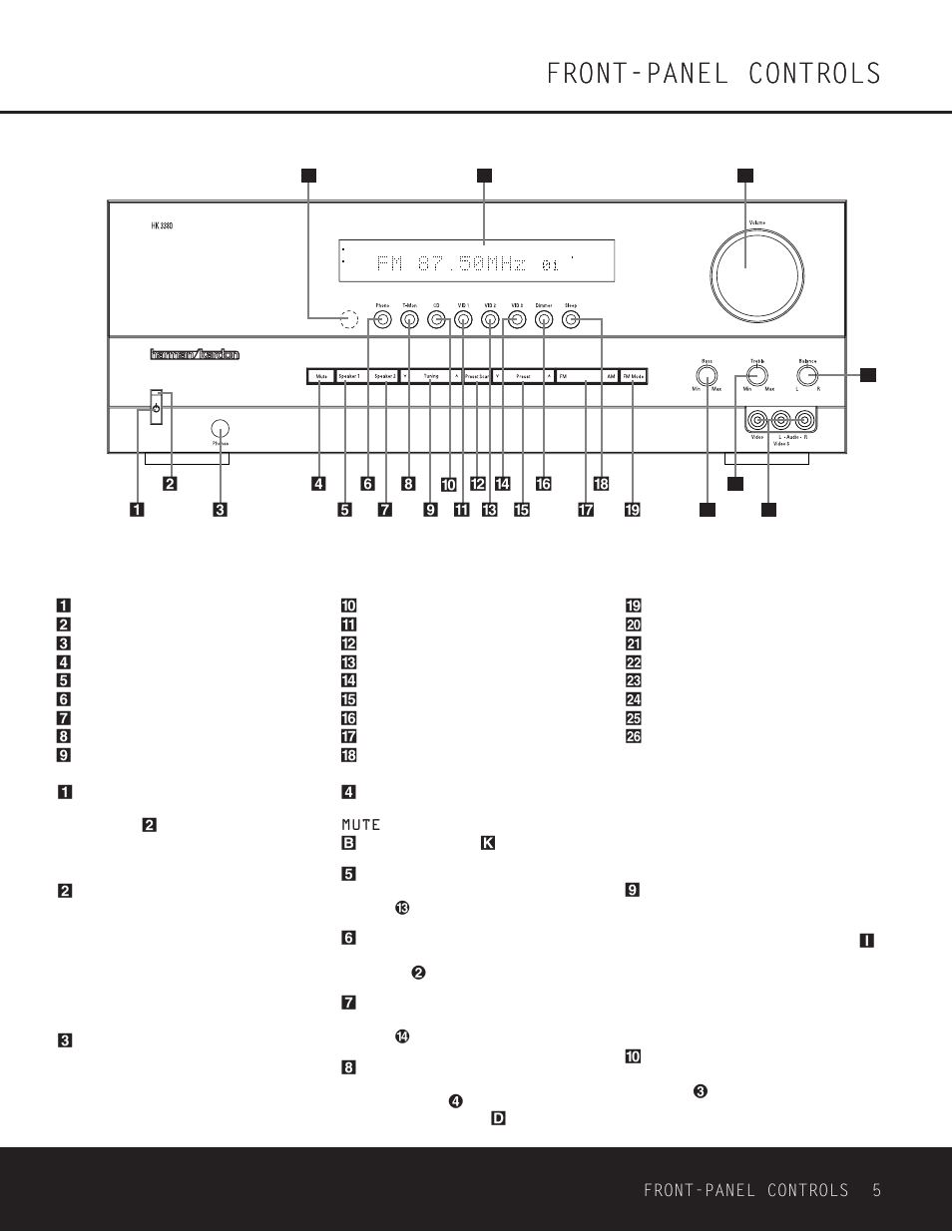 Front-panel controls, Front-panel controls 5 | Harman-Kardon HK 3380 User Manual | Page 5 / 20