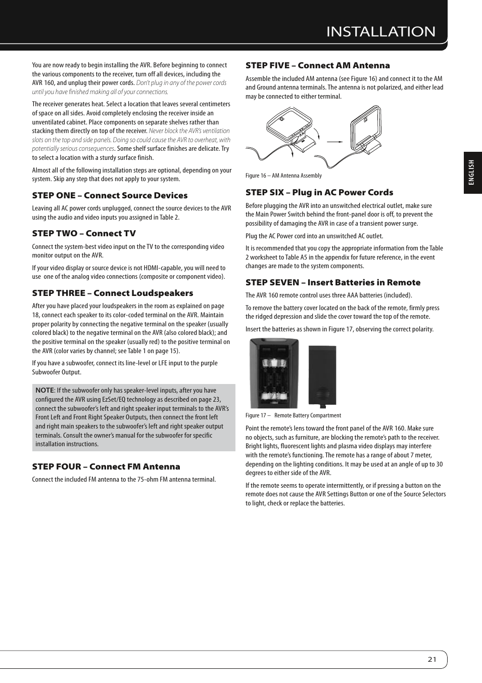 Installation | Harman-Kardon AVR 160 User Manual | Page 21 / 48