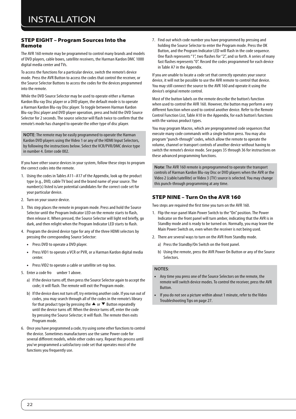 Installation | Harman-Kardon AVR 160 User Manual | Page 22 / 48