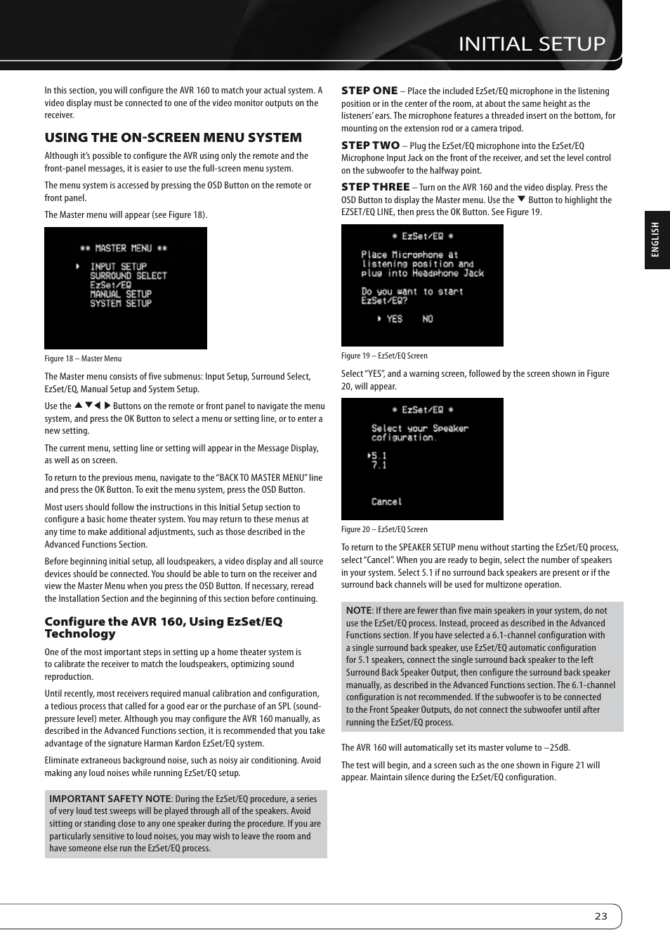 Initial setup, Using the on-screen menu system | Harman-Kardon AVR 160 User Manual | Page 23 / 48