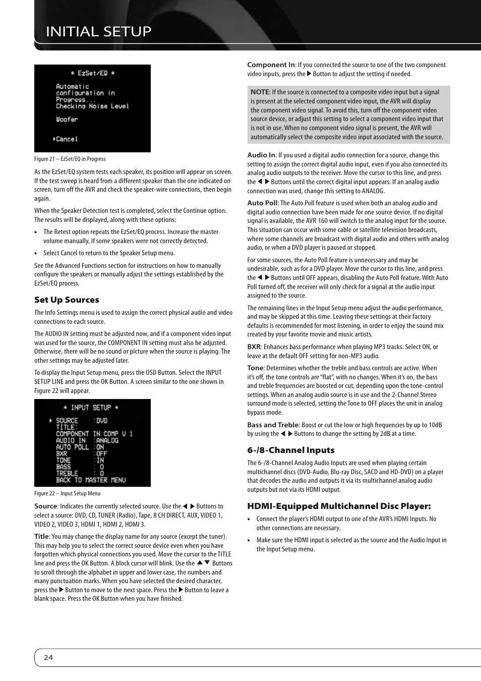 Initial setup | Harman-Kardon AVR 160 User Manual | Page 24 / 48