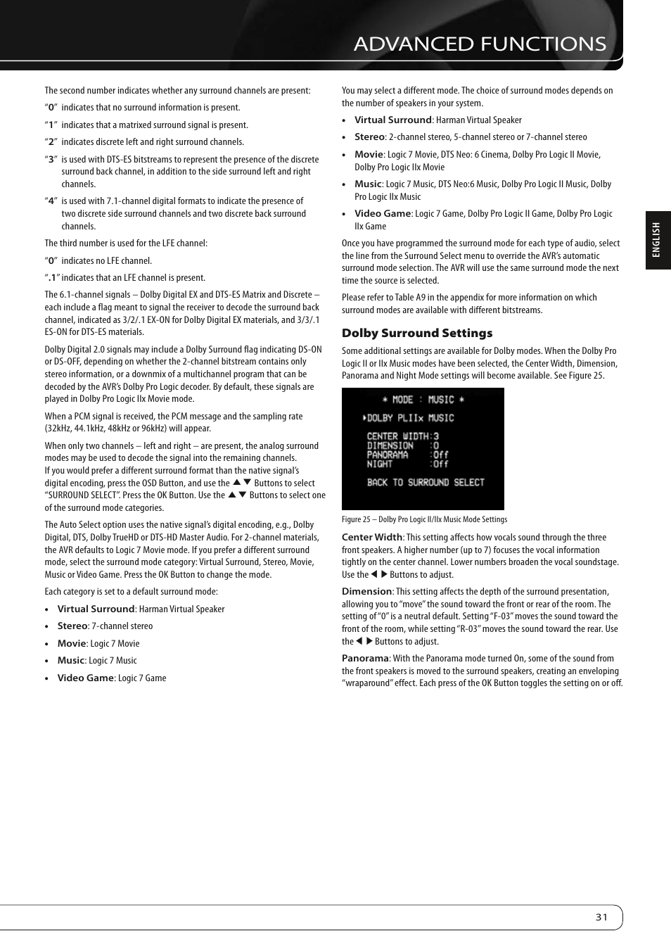 Advanced functions | Harman-Kardon AVR 160 User Manual | Page 31 / 48
