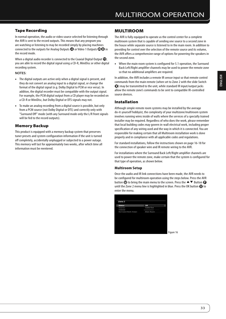 Multiroom operation, Multiroom | Harman-Kardon AVR 260 User Manual | Page 33 / 54