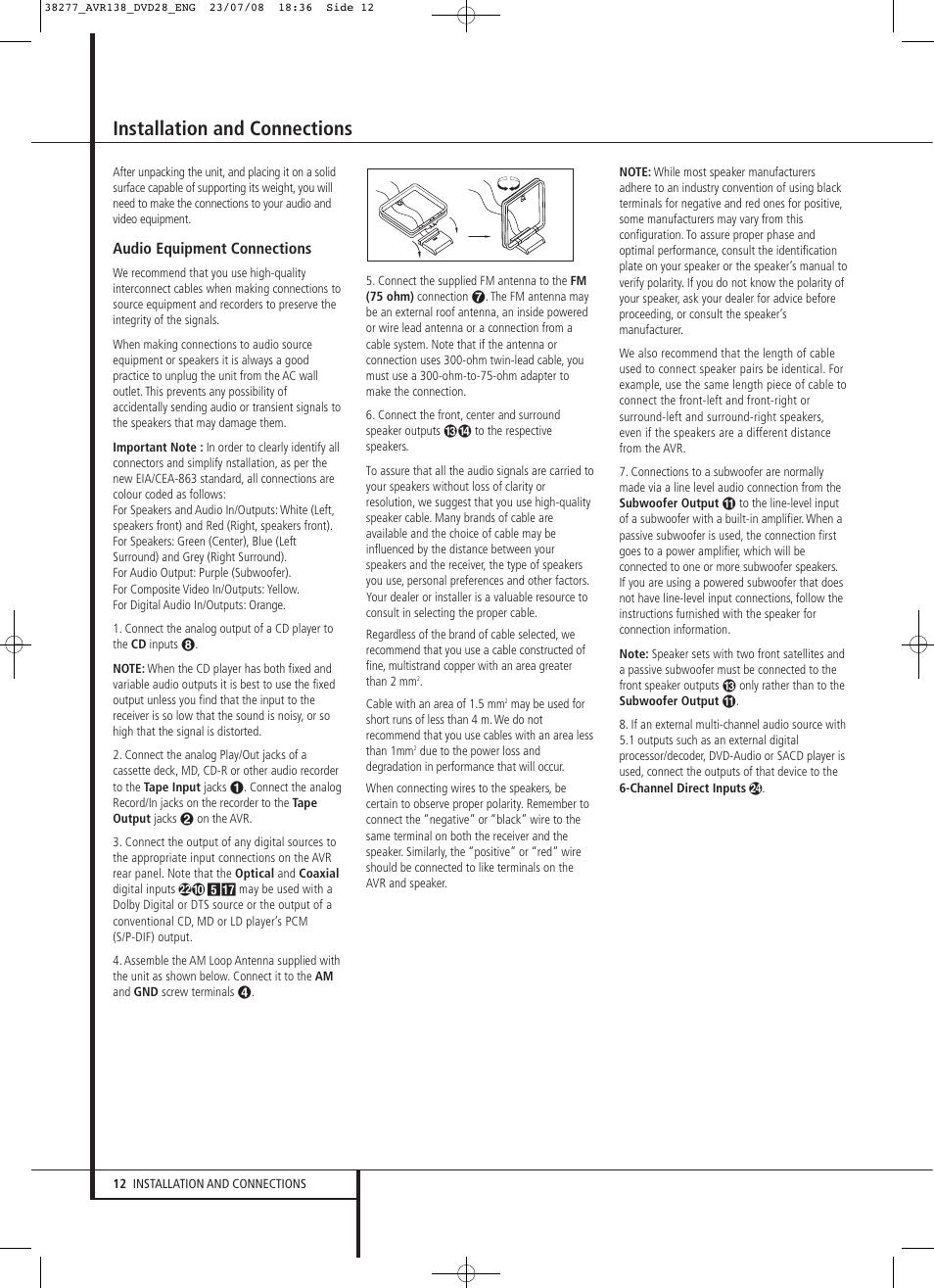 Installation and connections | Harman-Kardon 13828 User Manual | Page 12 / 50