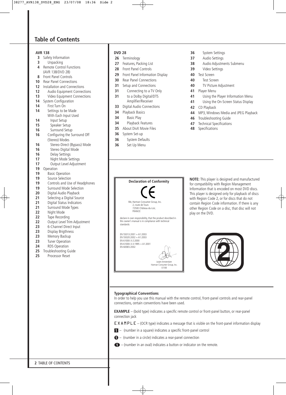 Harman-Kardon 13828 User Manual | Page 2 / 50