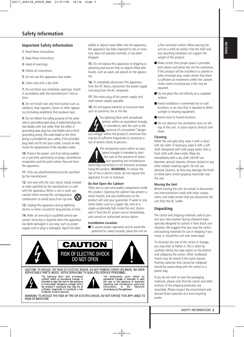 Safety information | Harman-Kardon 13828 User Manual | Page 3 / 50