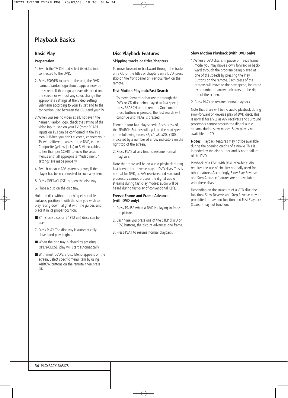 Playback basics | Harman-Kardon 13828 User Manual | Page 34 / 50