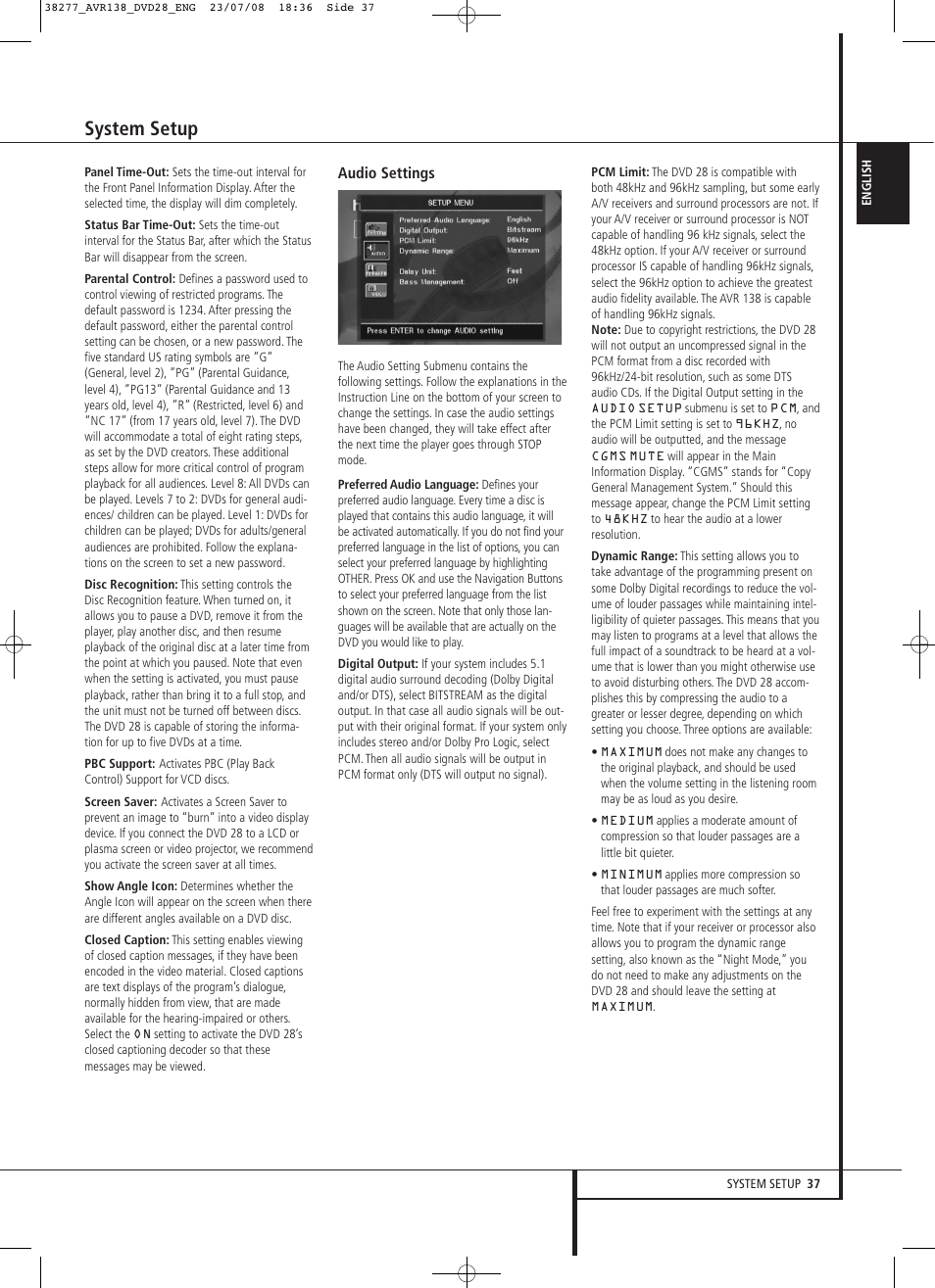 System setup | Harman-Kardon 13828 User Manual | Page 37 / 50