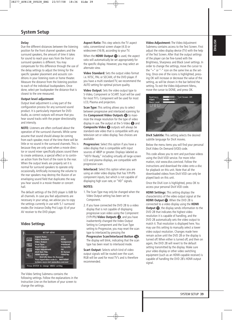 System setup | Harman-Kardon 13828 User Manual | Page 39 / 50