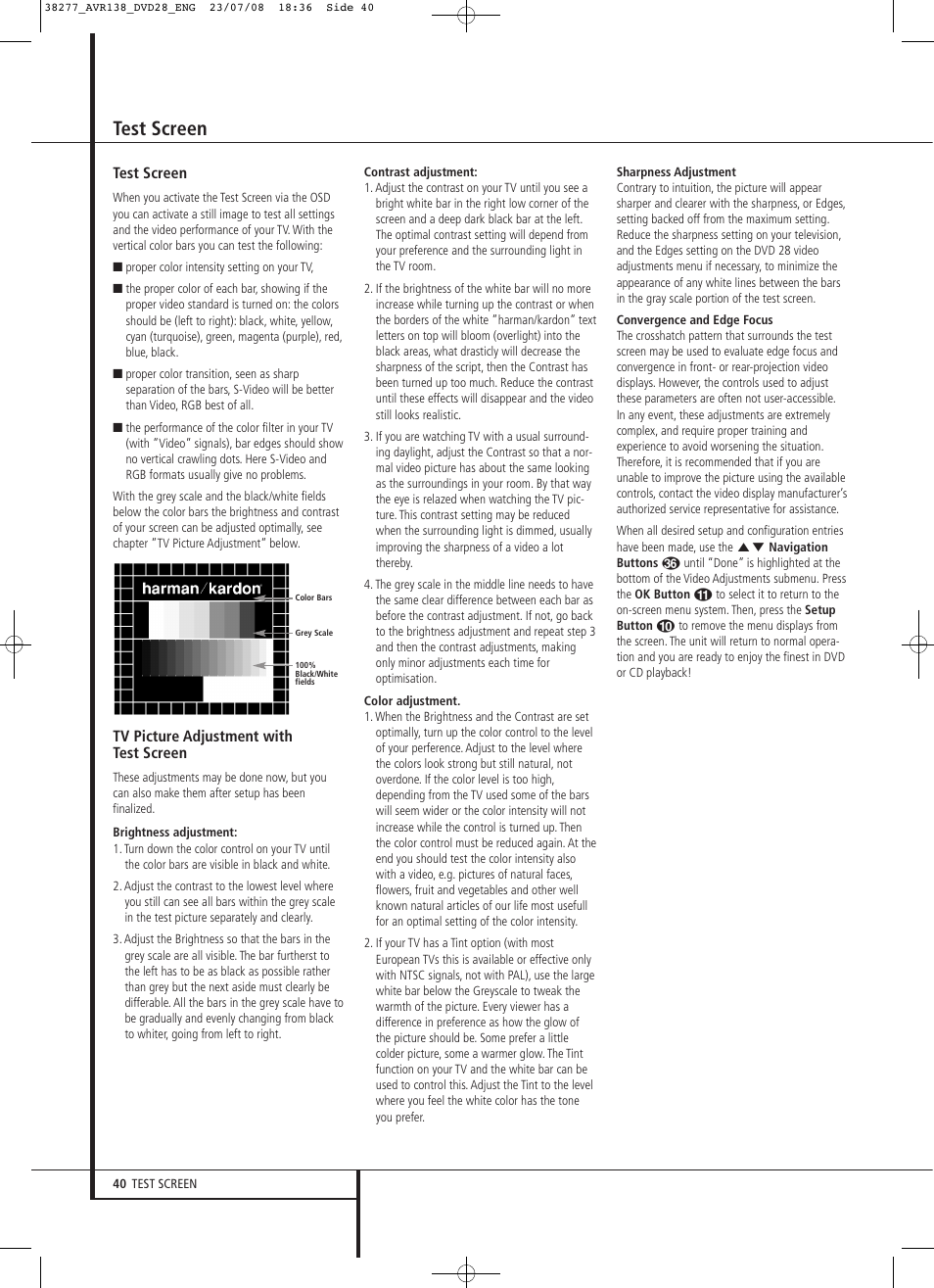 Test screen | Harman-Kardon 13828 User Manual | Page 40 / 50