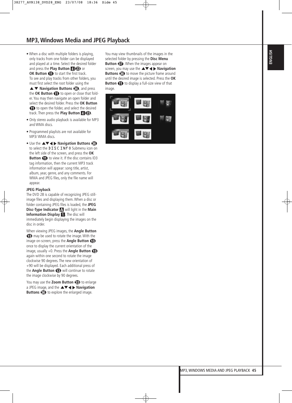 Mp3, windows media and jpeg playback | Harman-Kardon 13828 User Manual | Page 45 / 50