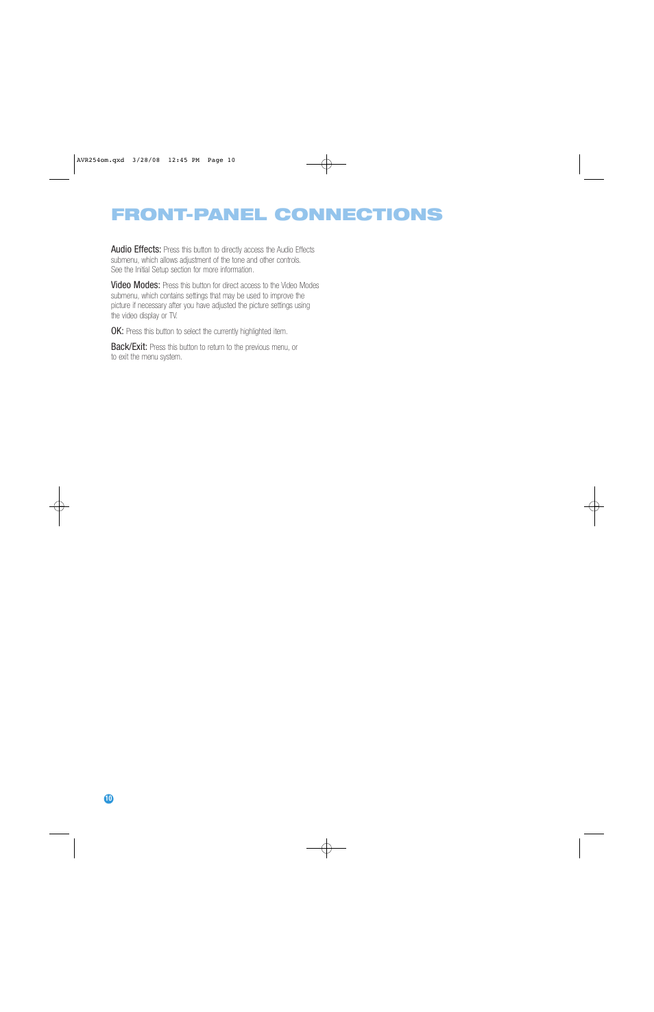 Front-panel connections | Harman-Kardon AVR 254 User Manual | Page 10 / 76