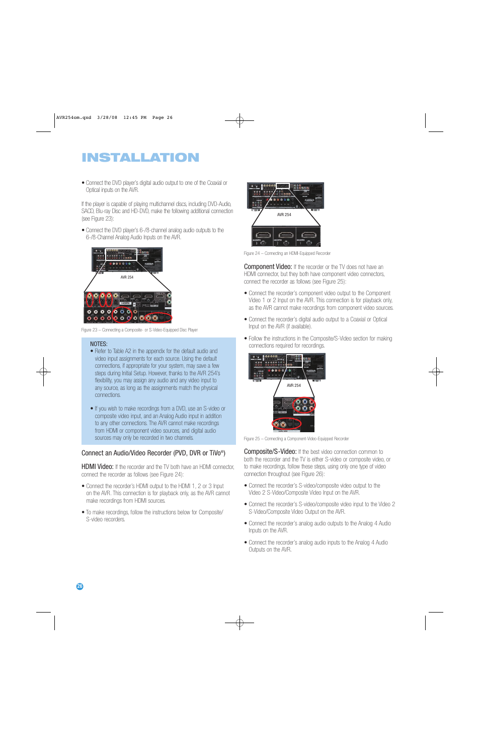 Installation | Harman-Kardon AVR 254 User Manual | Page 26 / 76