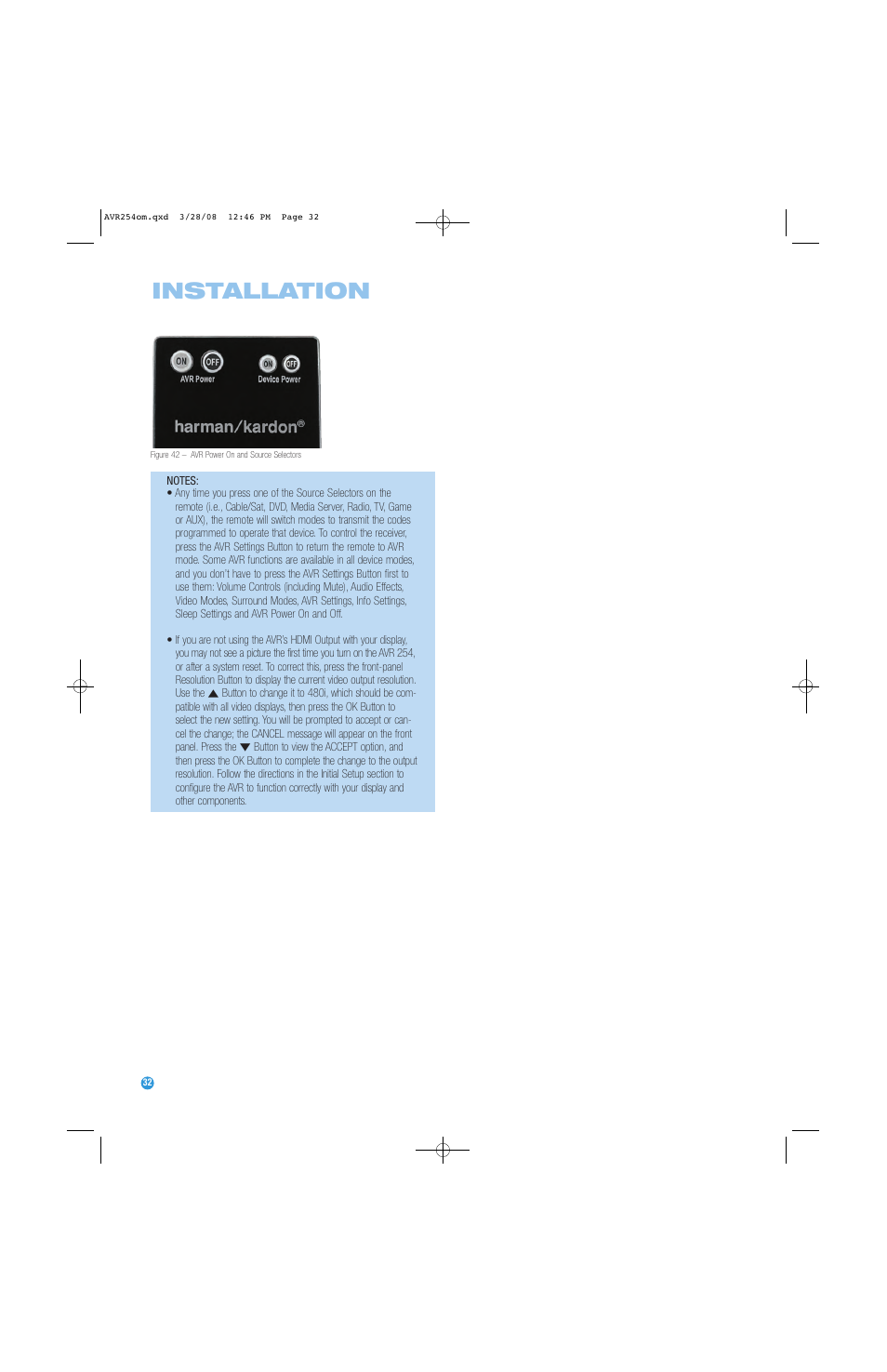Installation | Harman-Kardon AVR 254 User Manual | Page 32 / 76
