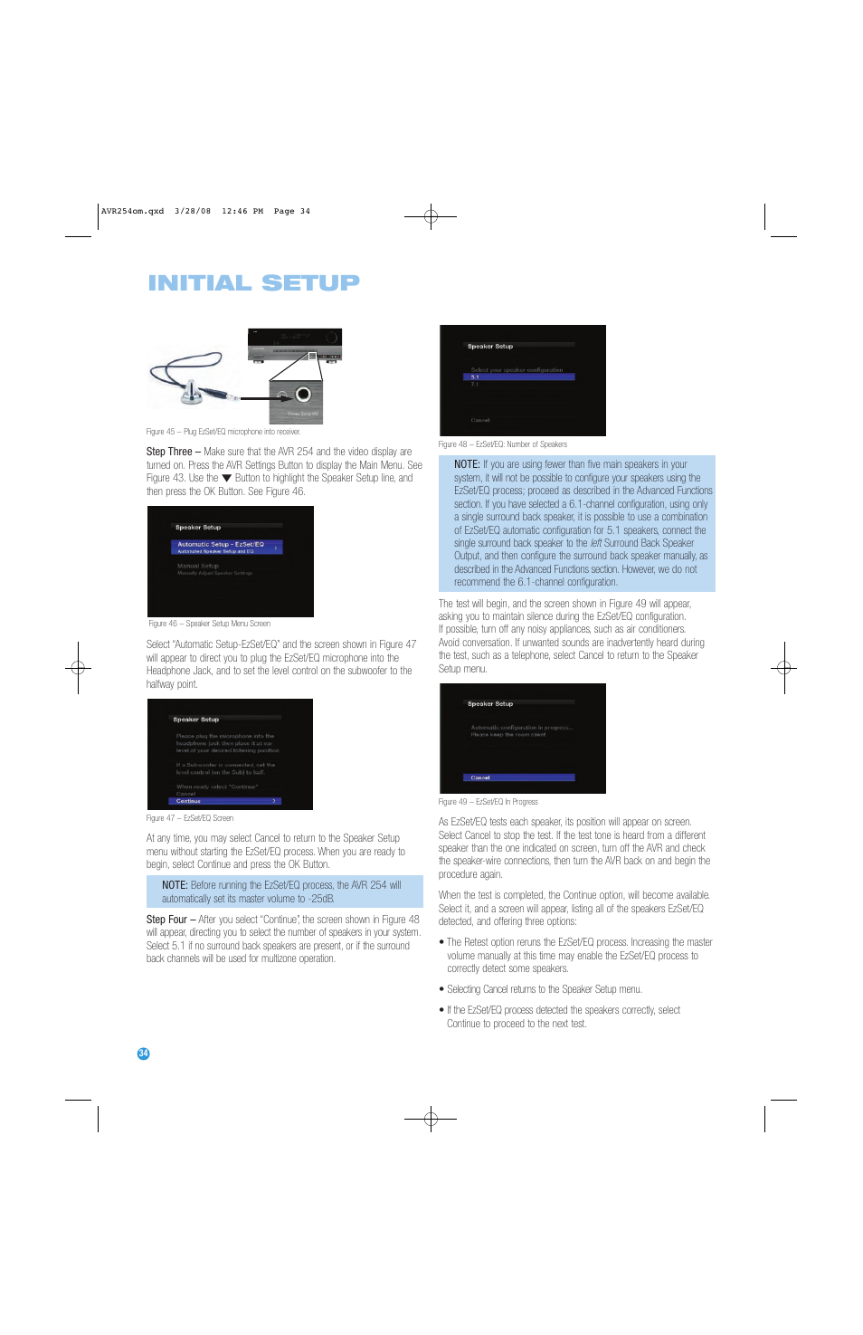 Initial setup | Harman-Kardon AVR 254 User Manual | Page 34 / 76