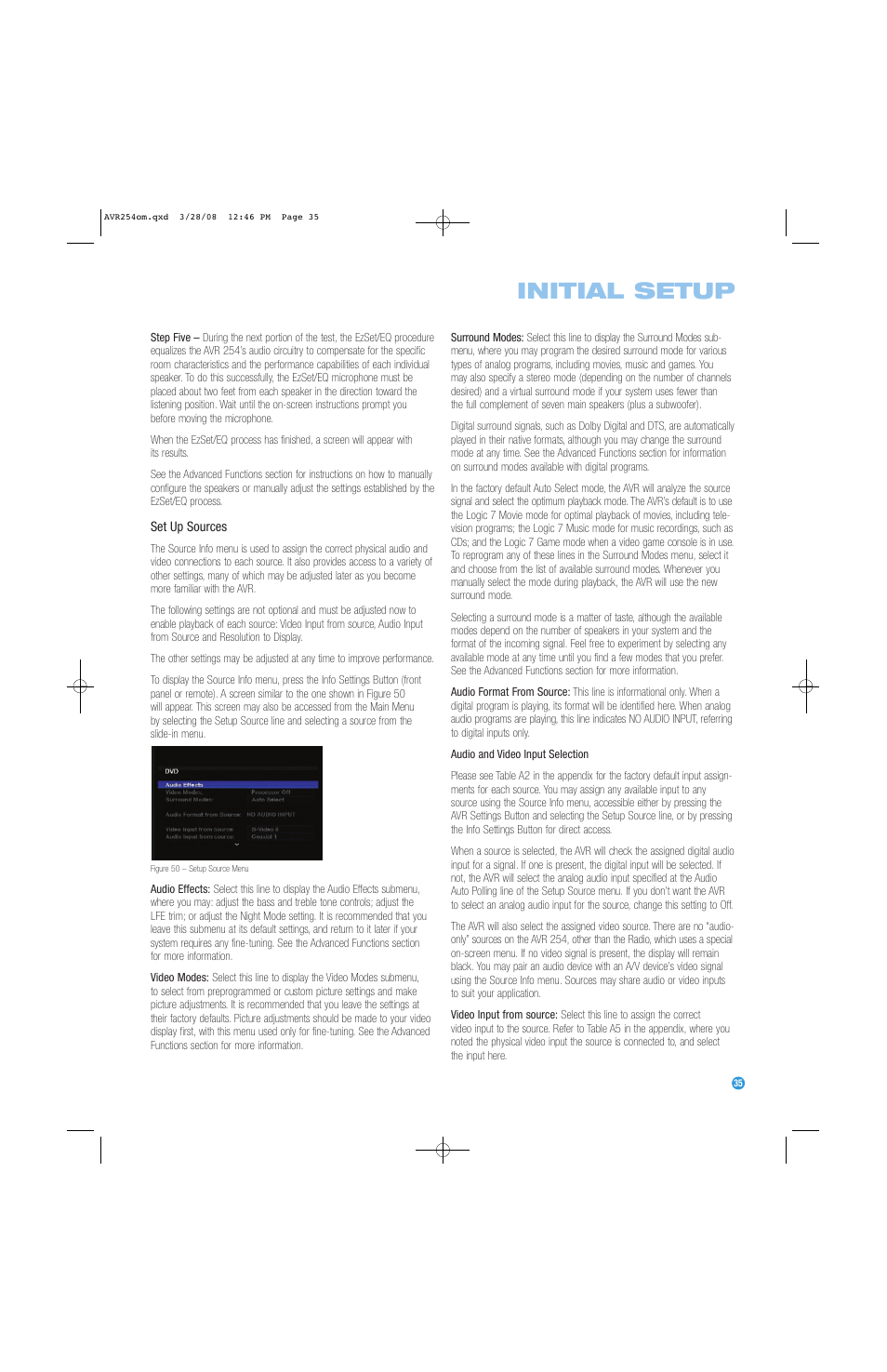 Initial setup | Harman-Kardon AVR 254 User Manual | Page 35 / 76