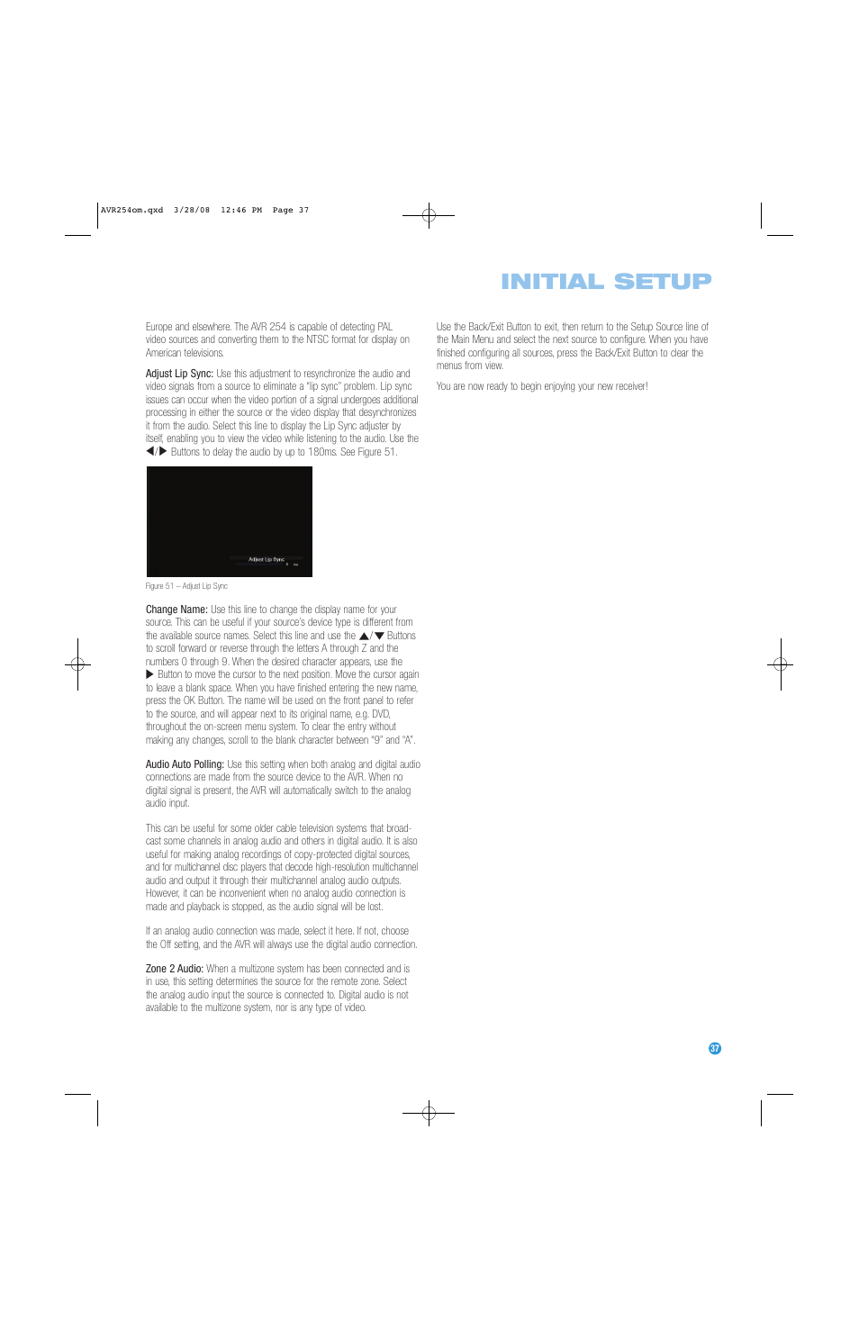 Initial setup | Harman-Kardon AVR 254 User Manual | Page 37 / 76