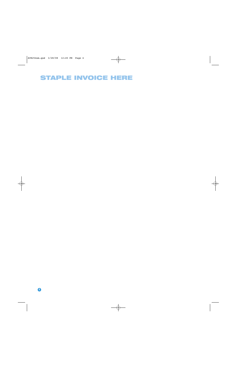 Staple invoice here | Harman-Kardon AVR 254 User Manual | Page 4 / 76